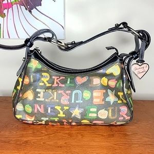 Dooney and Bourke Monogram Graffiti Y2K Shoulder Bag w Pink Heart Charm
